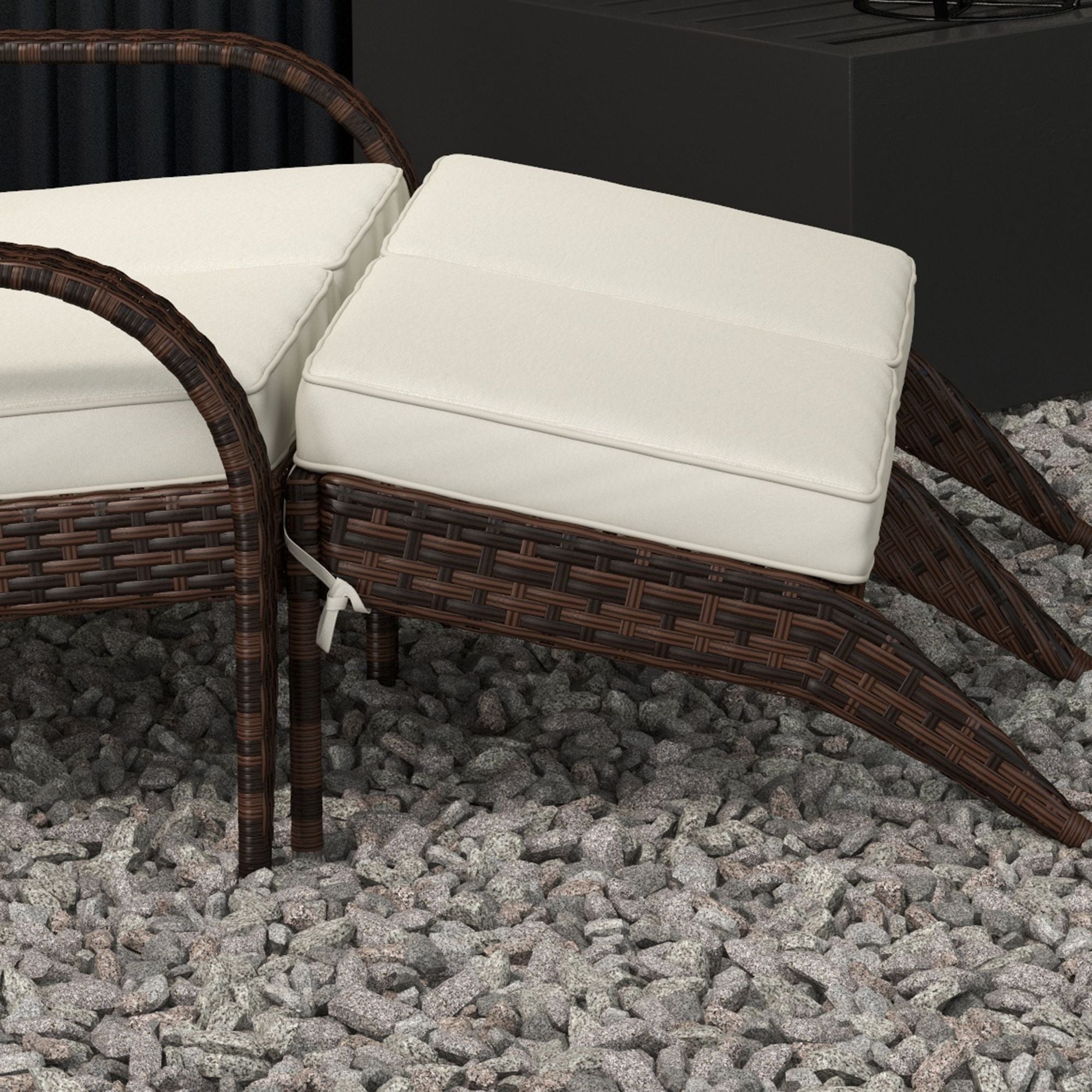 2 Person Patio Wicker Adirondack Chair, High-Back Fire Pit Chair with Cushions, Cream White