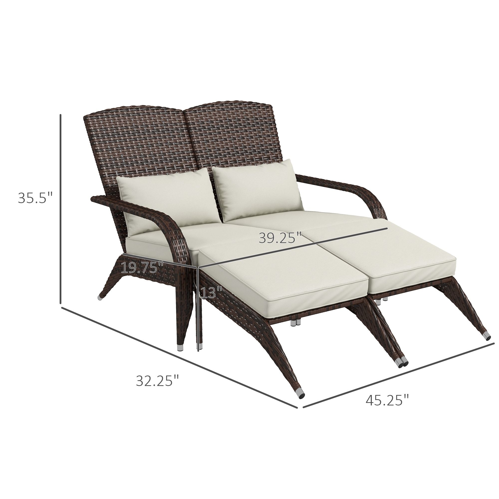 2 Person Patio Wicker Adirondack Chair, High-Back Fire Pit Chair with Cushions, Cream White