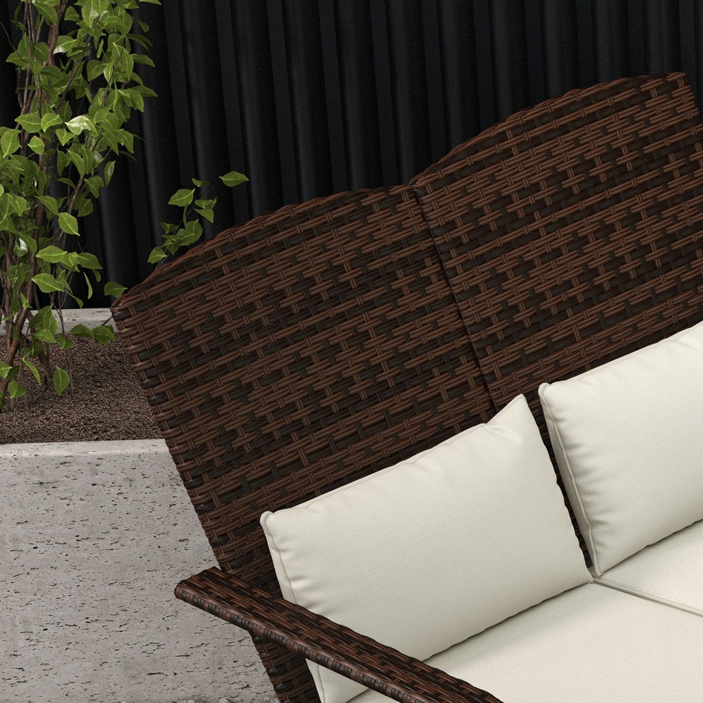 2 Person Patio Wicker Adirondack Chair, High-Back Fire Pit Chair with Cushions, Cream White
