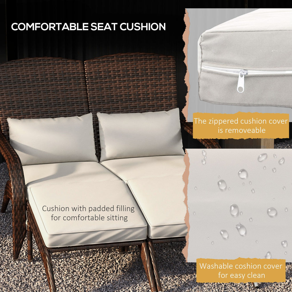 2 Person Patio Wicker Adirondack Chair, High-Back Fire Pit Chair with Cushions, Cream White