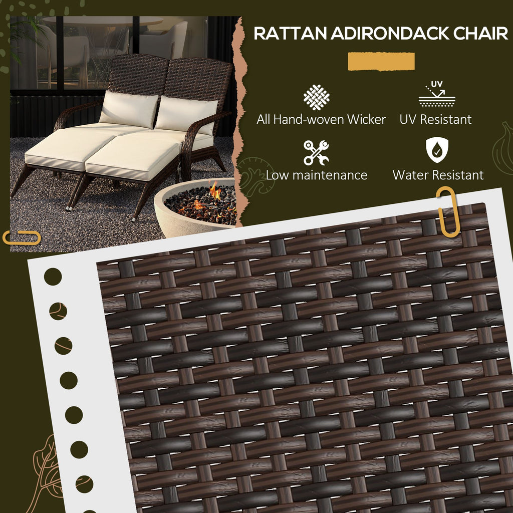 2 Person Patio Wicker Adirondack Chair, High-Back Fire Pit Chair with Cushions, Cream White