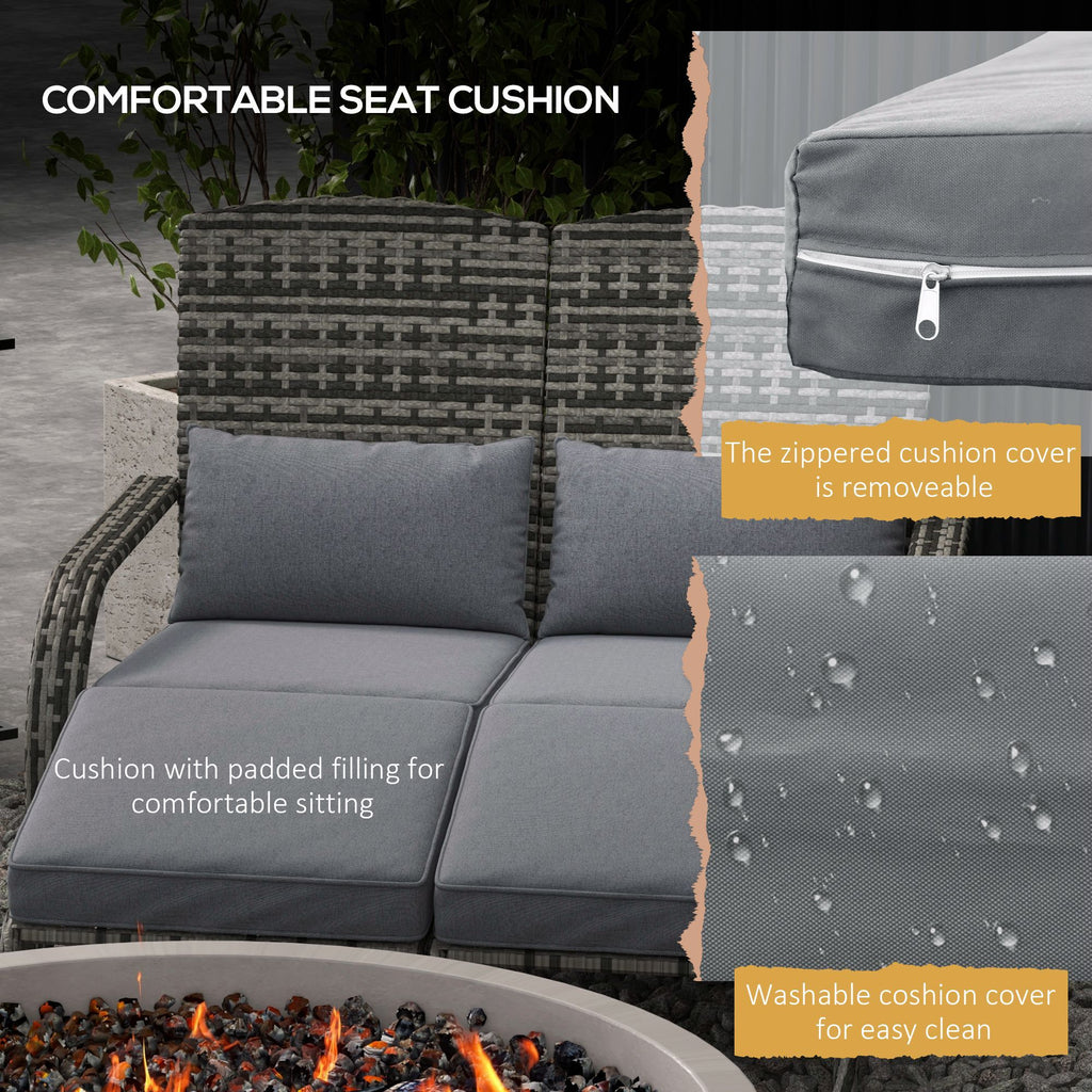Wicker Adirondack Chair for 2 with Cushions & Footrests, PE Rattan Double Chaise Lounge Chair, Fire Pit Chair for Porch with High-back, Wide Armrests, Mixed Gray