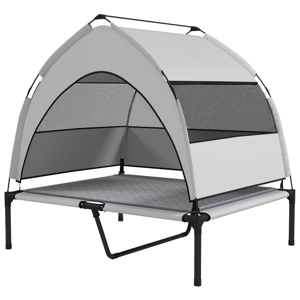 Elevated Dog Bed with Removable Canopy, Portable Outside Raised Pet Cot with Cooling Pad, Storage Bag, 36" x 29.5" x 35"