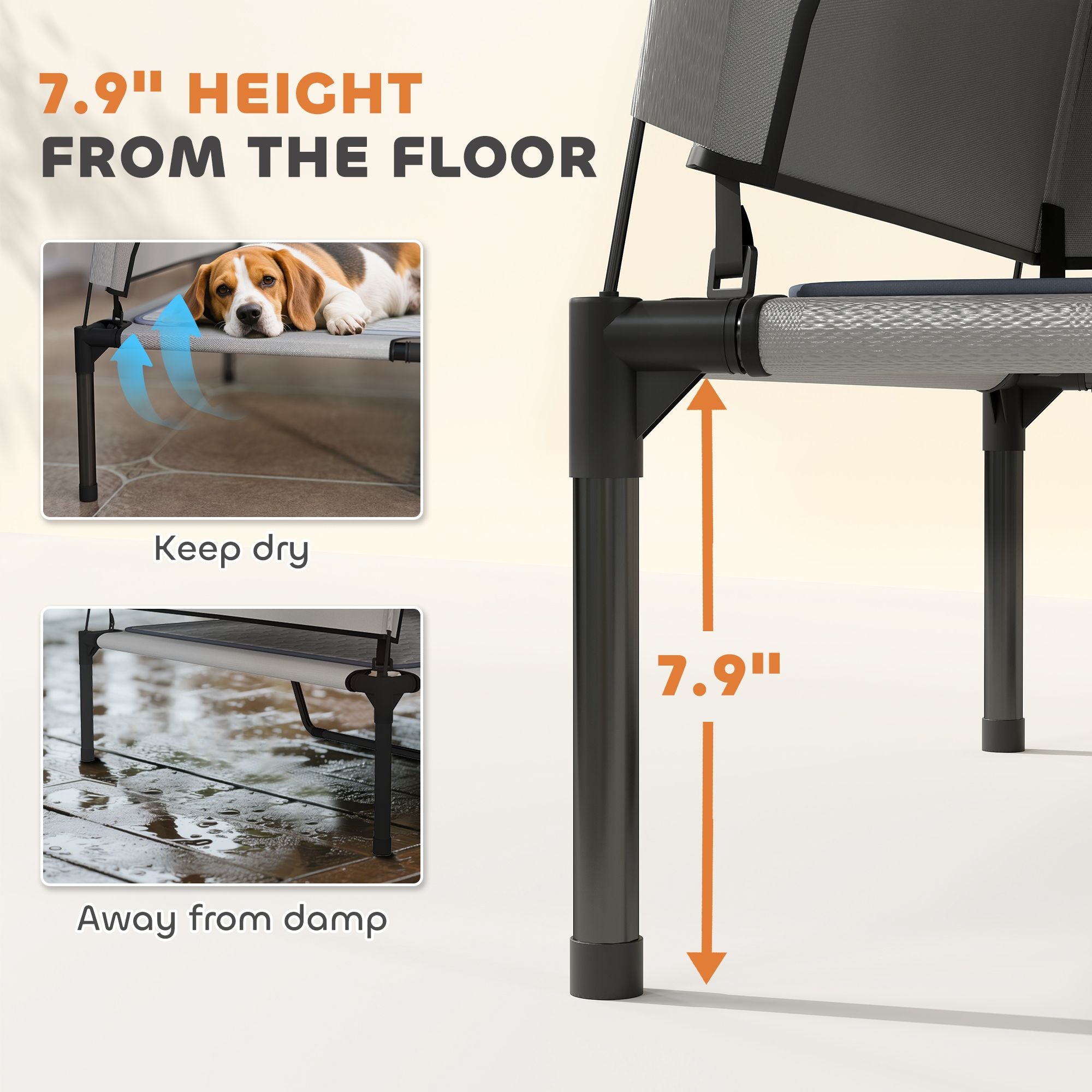 Elevated Dog Bed with Removable Canopy, Portable Outside Raised Pet Cot with Cooling Pad, Storage Bag, 36" x 29.5" x 35"