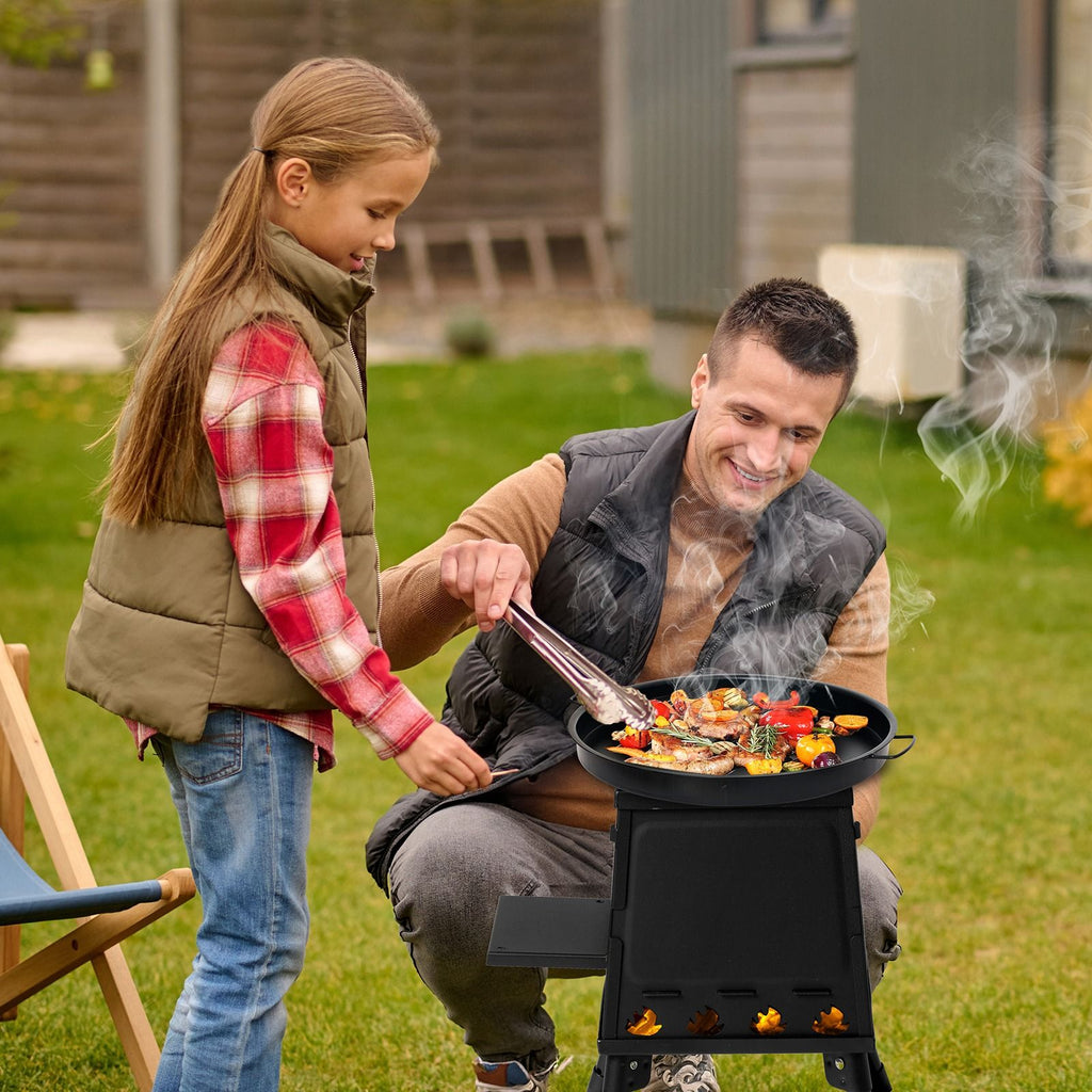 Portable Camping Stove with Detachable Iron Panels Black 27x27x34cm Lightweight Foldable Outdoor Wood Burning Fire Pit for Picnic BBQ Hiking Backpacking Compact Campfire Cooking Heater