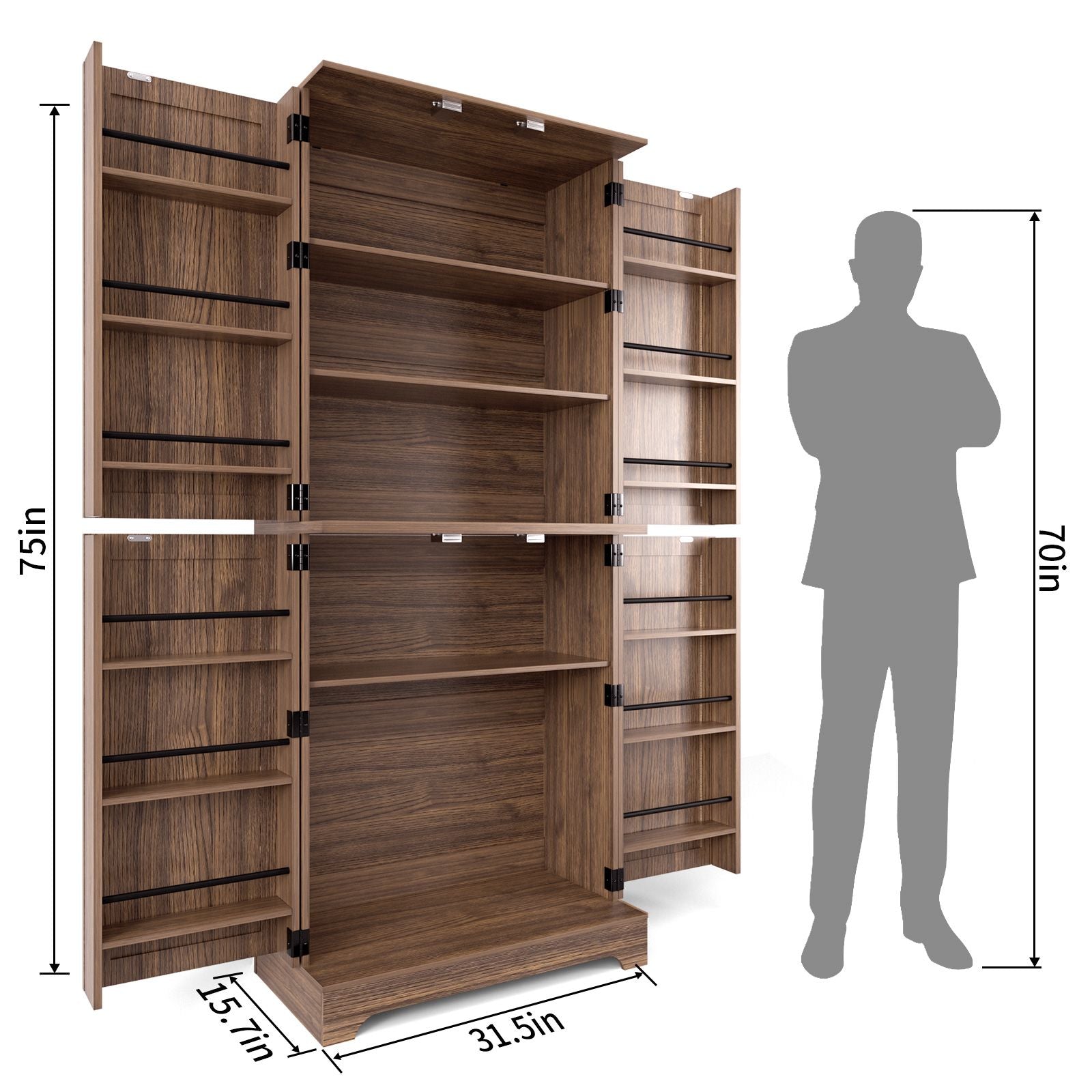 75" Tall Kitchen Pantry, Farmhouse Storage Cabinet with Barn Doors, Organizer, Drawer and Adjustable Shelves, Rustic Wood Cupboard for Kitchen, Dining Room, Bathroom, Off White/Brown