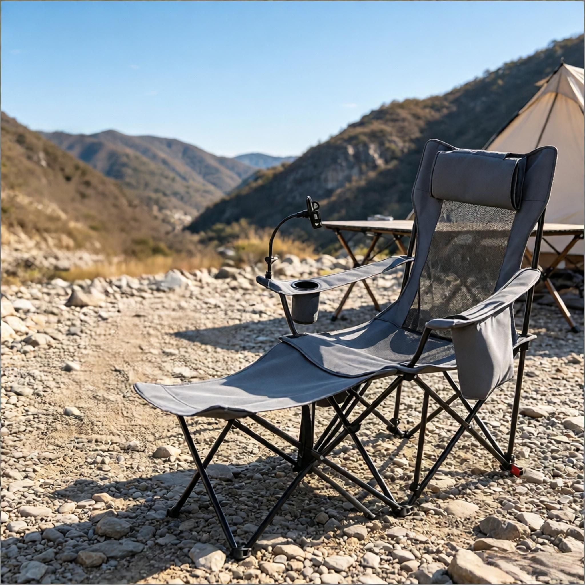 Outdoor Camping Reclining Chair 2 in 1 with 3 Level Adjustable Backrest Lightweight Portable Folding Chair for Picnic Travel Hiking