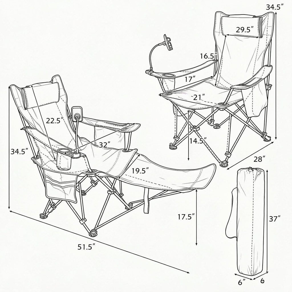 Outdoor Camping Reclining Chair 2 in 1 with 3 Level Adjustable Backrest Lightweight Portable Folding Chair for Picnic Travel Hiking