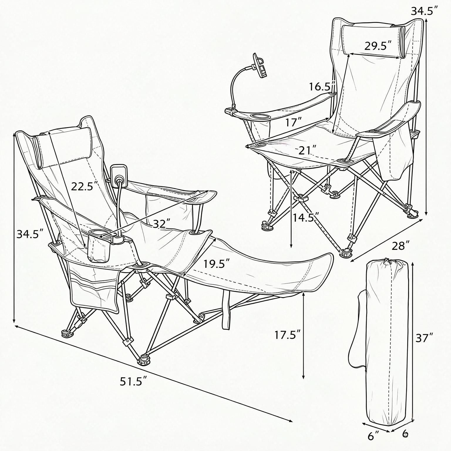 Outdoor Camping Reclining Chair 2 in 1 with 3 Level Adjustable Backrest Lightweight Portable Folding Chair for Picnic Travel Hiking