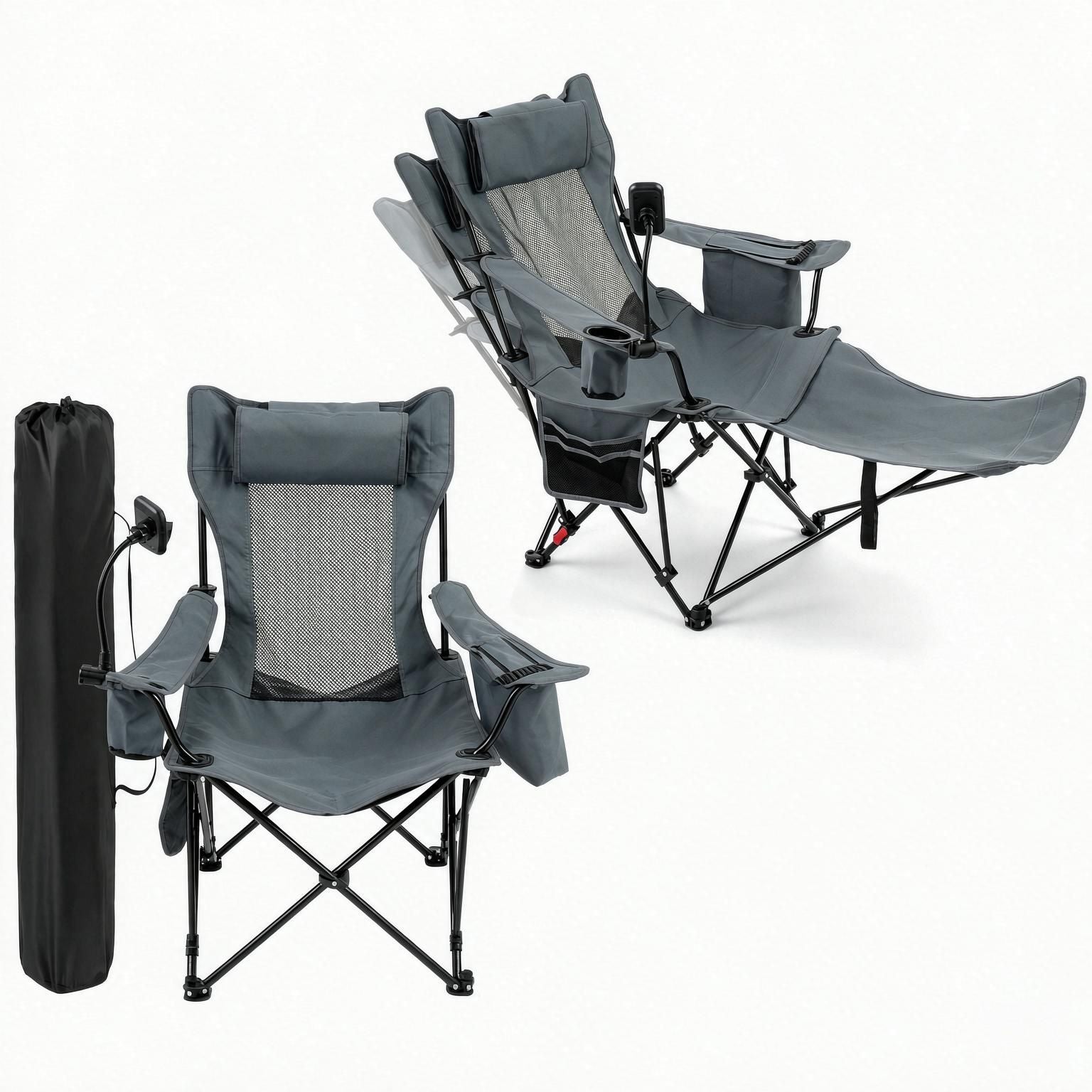 Outdoor Camping Reclining Chair 2 in 1 with 3 Level Adjustable Backrest Lightweight Portable Folding Chair for Picnic Travel Hiking
