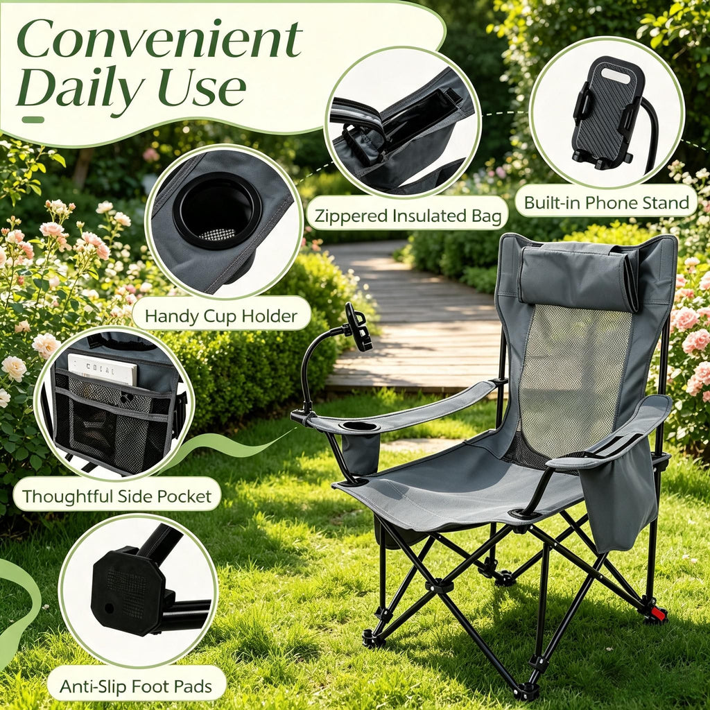 Outdoor Camping Reclining Chair 2 in 1 with 3 Level Adjustable Backrest Lightweight Portable Folding Chair for Picnic Travel Hiking