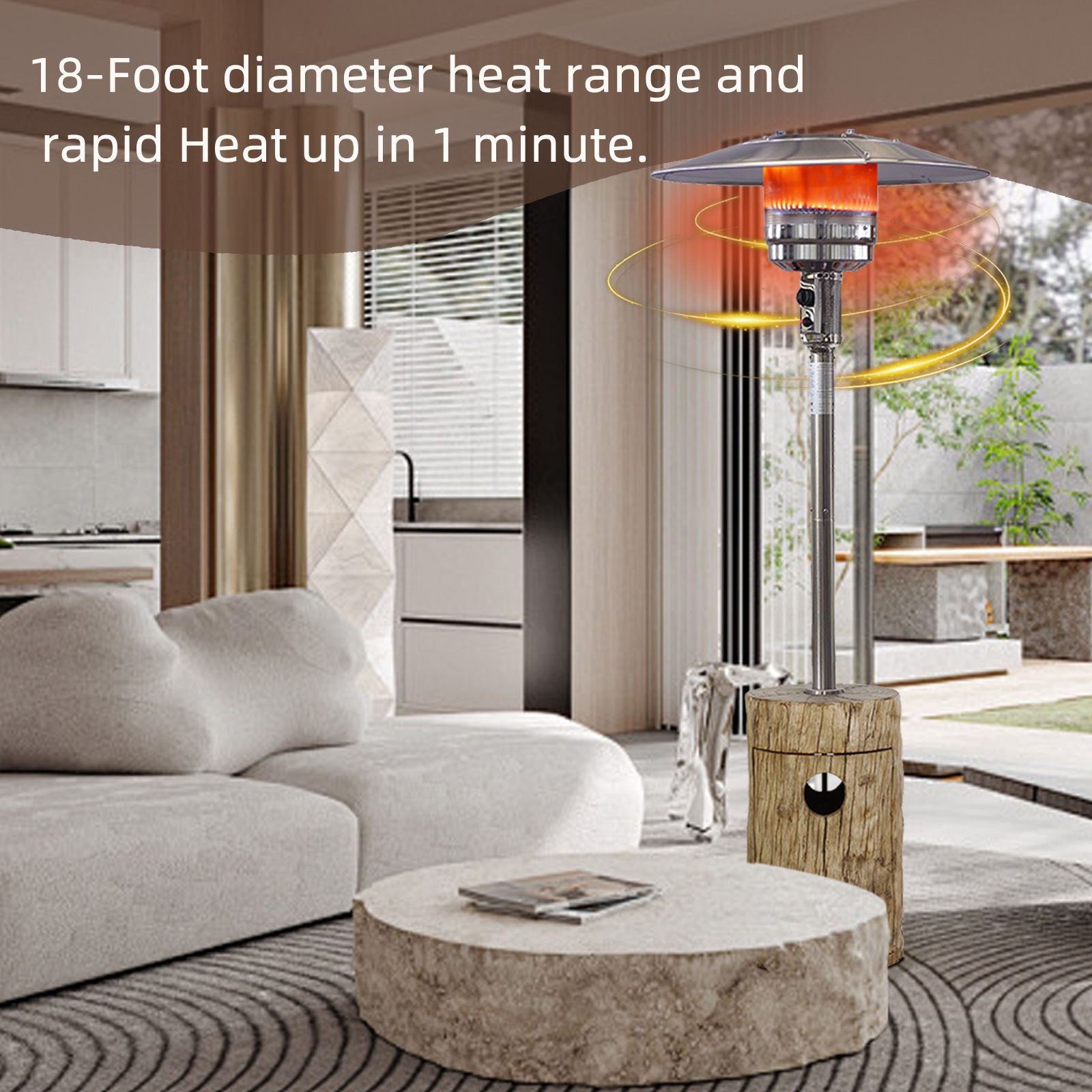48,000 BTU Outdoor Patio Heater, Terrafab Material Base w Internal Gas Tank, Light Brown