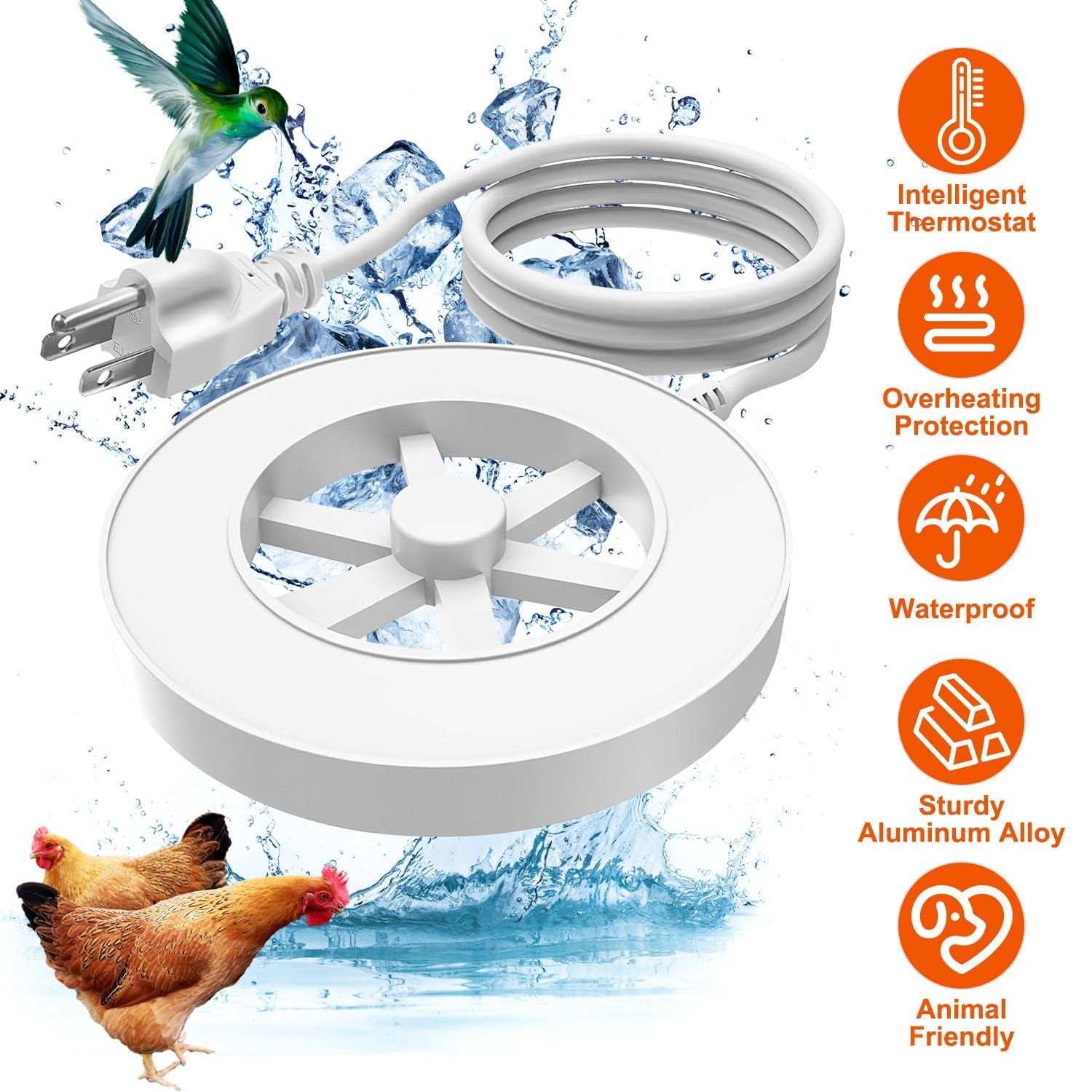 70W Bird Bath Heater for Outdoors Winter Heated Bird Bath Deicer Waterproof Aluminum Alloy Water Heater with Thermostat Auto Shutdown for Yard Patio Farm