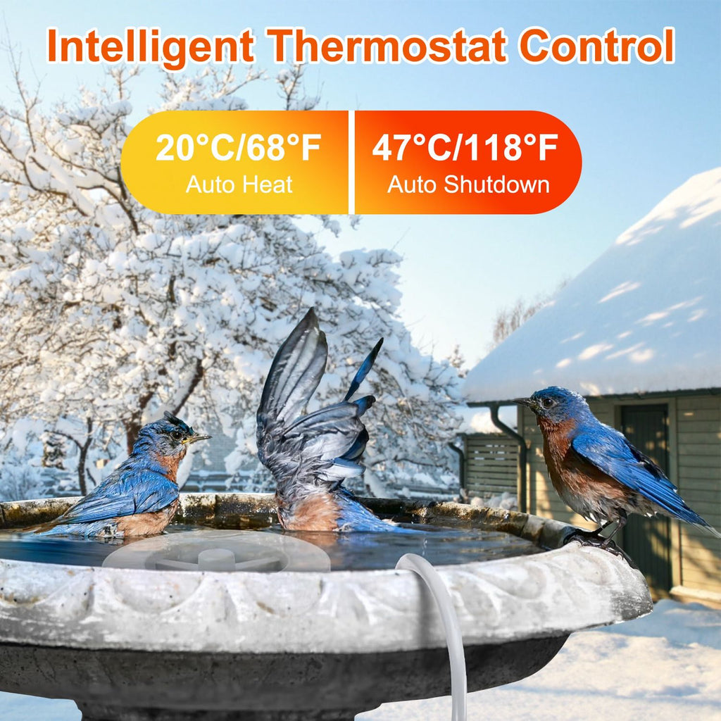 70W Bird Bath Heater for Outdoors Winter Heated Bird Bath Deicer Waterproof Aluminum Alloy Water Heater with Thermostat Auto Shutdown for Yard Patio Farm