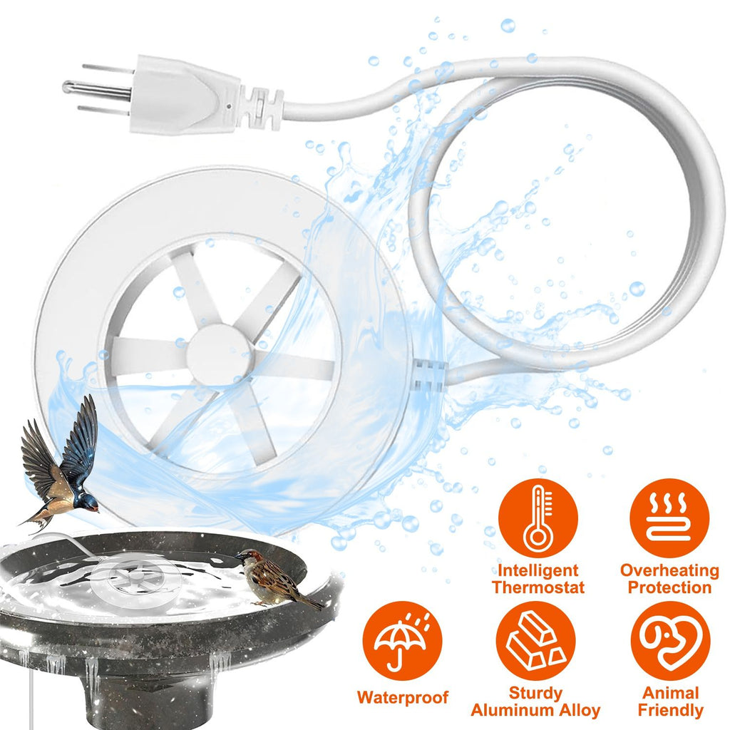 70W Bird Bath Heater for Outdoors Winter Heated Bird Bath Deicer Waterproof Aluminum Alloy Water Heater with Thermostat Auto Shutdown for Yard Patio Farm