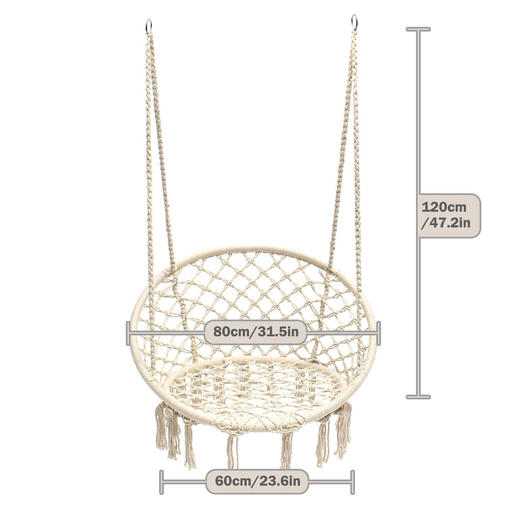 Hammock Chair Macrame Swing Chair Handmade Knitted Hanging Cotton Rope Chair for Indoor/Outdoor Home Patio Deck Yard Garden Reading Leisure Beige