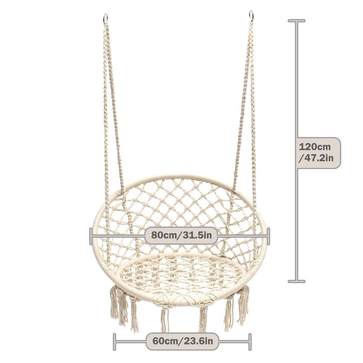 Hammock Chair Macrame Swing Chair Handmade Knitted Hanging Cotton Rope Chair for Indoor/Outdoor Home Patio Deck Yard Garden Reading Leisure Beige