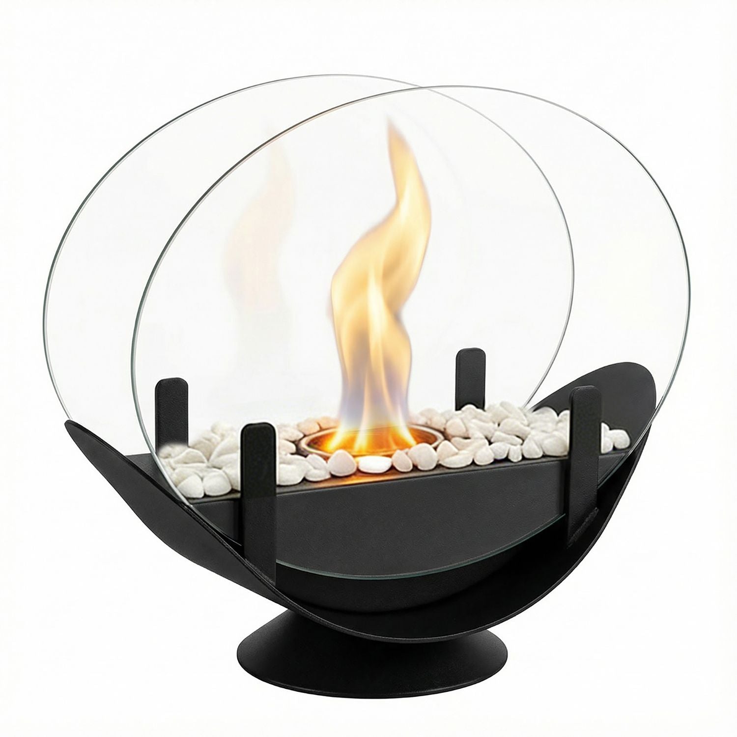 Oval Glass Large Tabletop Fireplace 11.2" Portable Fire Bowl Pot Clean Burning Fireplace for Indoor Outdoor Patio Parties Events(Black)