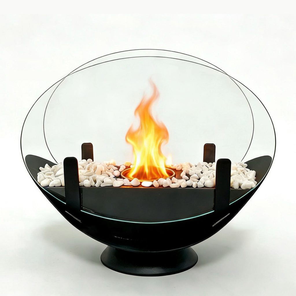 Oval Glass Large Tabletop Fireplace 11.2" Portable Fire Bowl Pot Clean Burning Fireplace for Indoor Outdoor Patio Parties Events(Black)