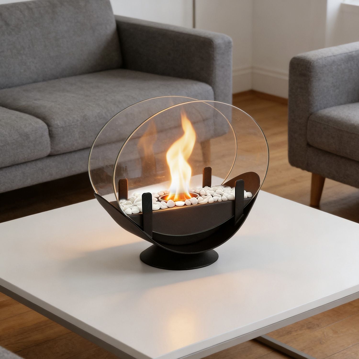 Oval Glass Large Tabletop Fireplace 11.2" Portable Fire Bowl Pot Clean Burning Fireplace for Indoor Outdoor Patio Parties Events(Black)