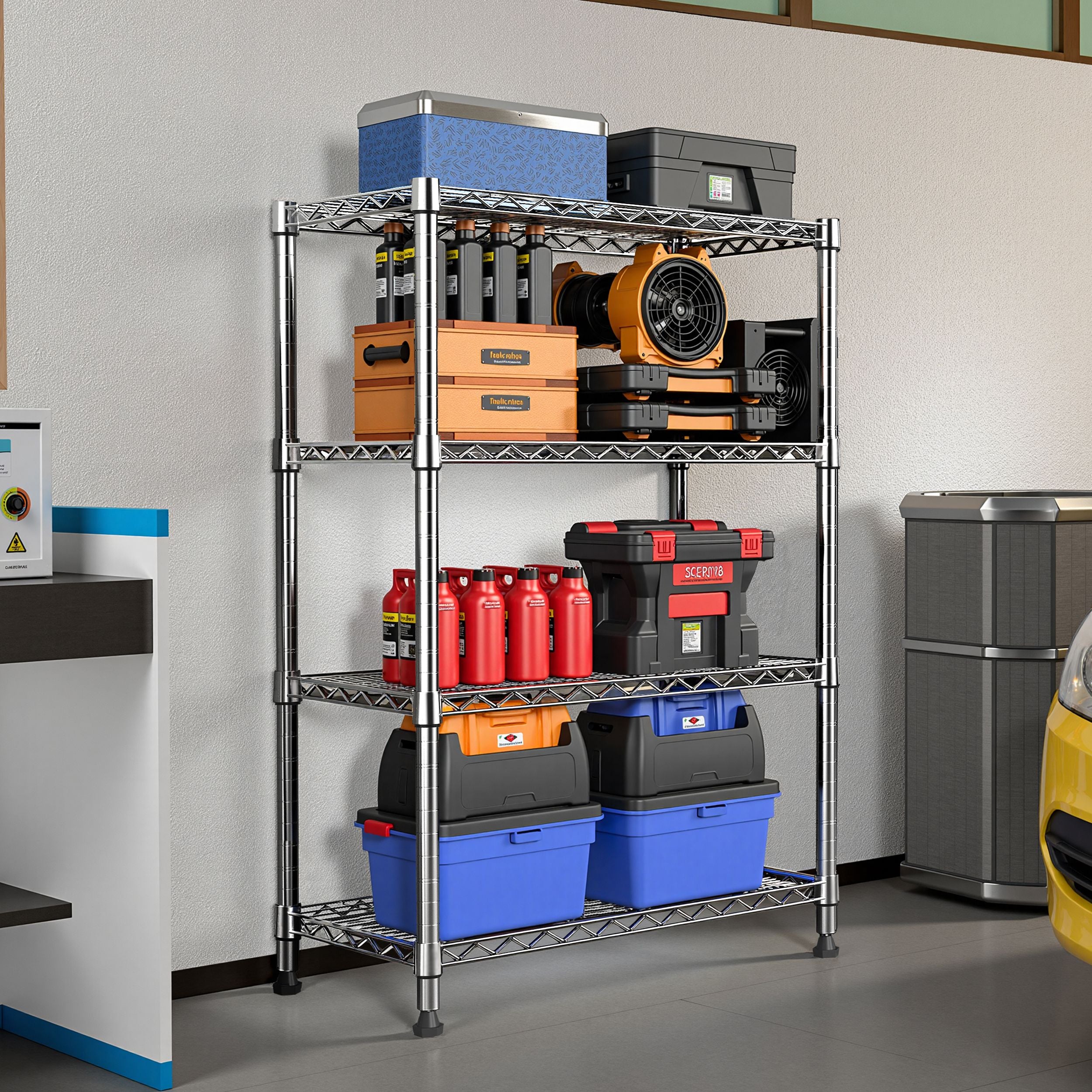 1000 lbs Storage Shelving 4-Tier Utility Shelving Unit Steel Organizer Wire Rack for Home,Kitchen,Office,Chrome (13.7" D x 23.6" W x 53.4" H)