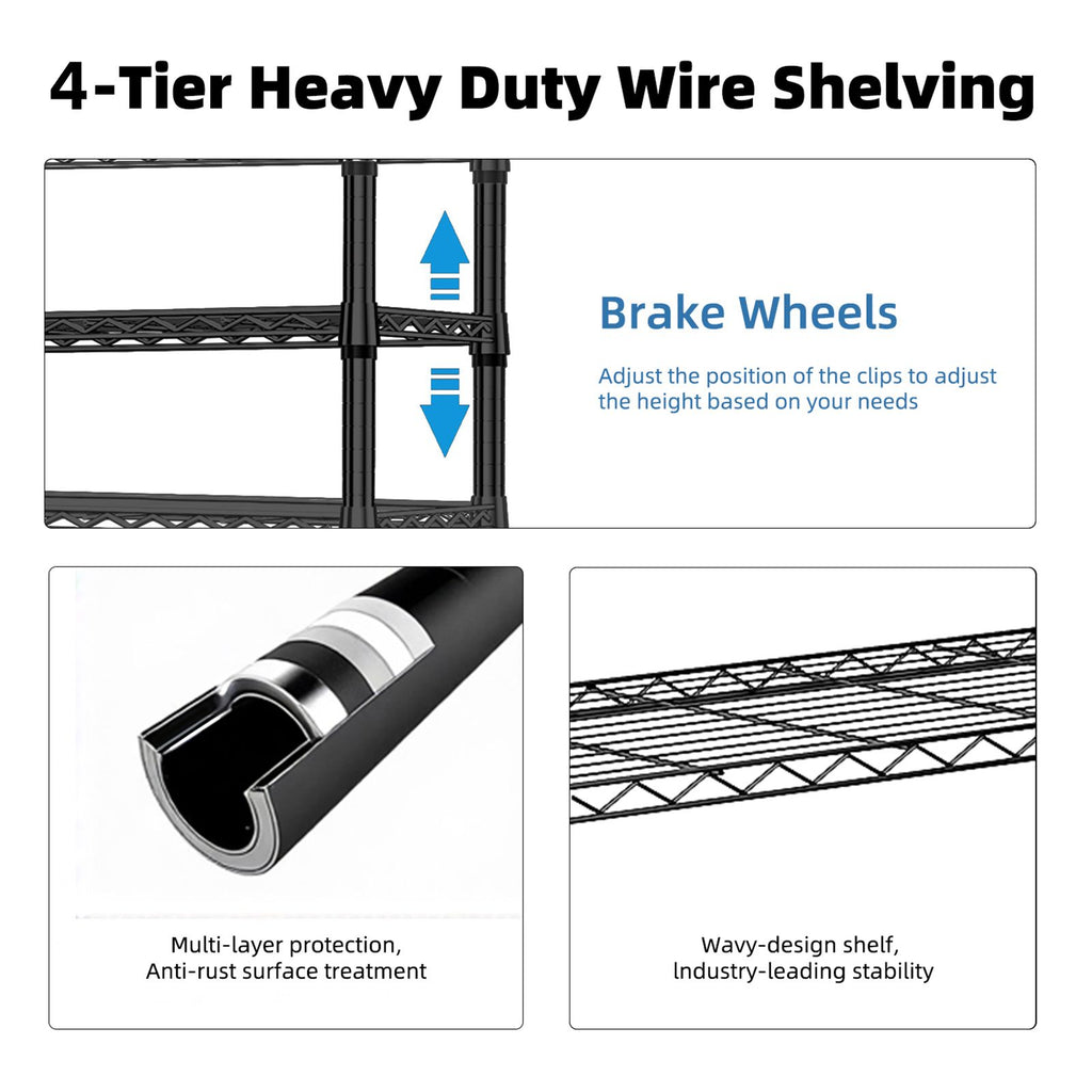 1000 lbs Storage Shelving 4-Tier Utility Shelving Unit Steel Organizer Wire Rack for Home,Kitchen,Office,Chrome (13.7" D x 23.6" W x 53.4" H)