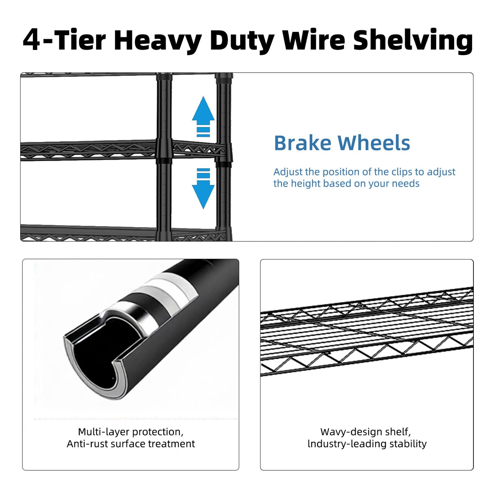 1000 lbs Storage Shelving 4-Tier Utility Shelving Unit Steel Organizer Wire Rack for Home,Kitchen,Office,Chrome (13.7" D x 23.6" W x 53.4" H)
