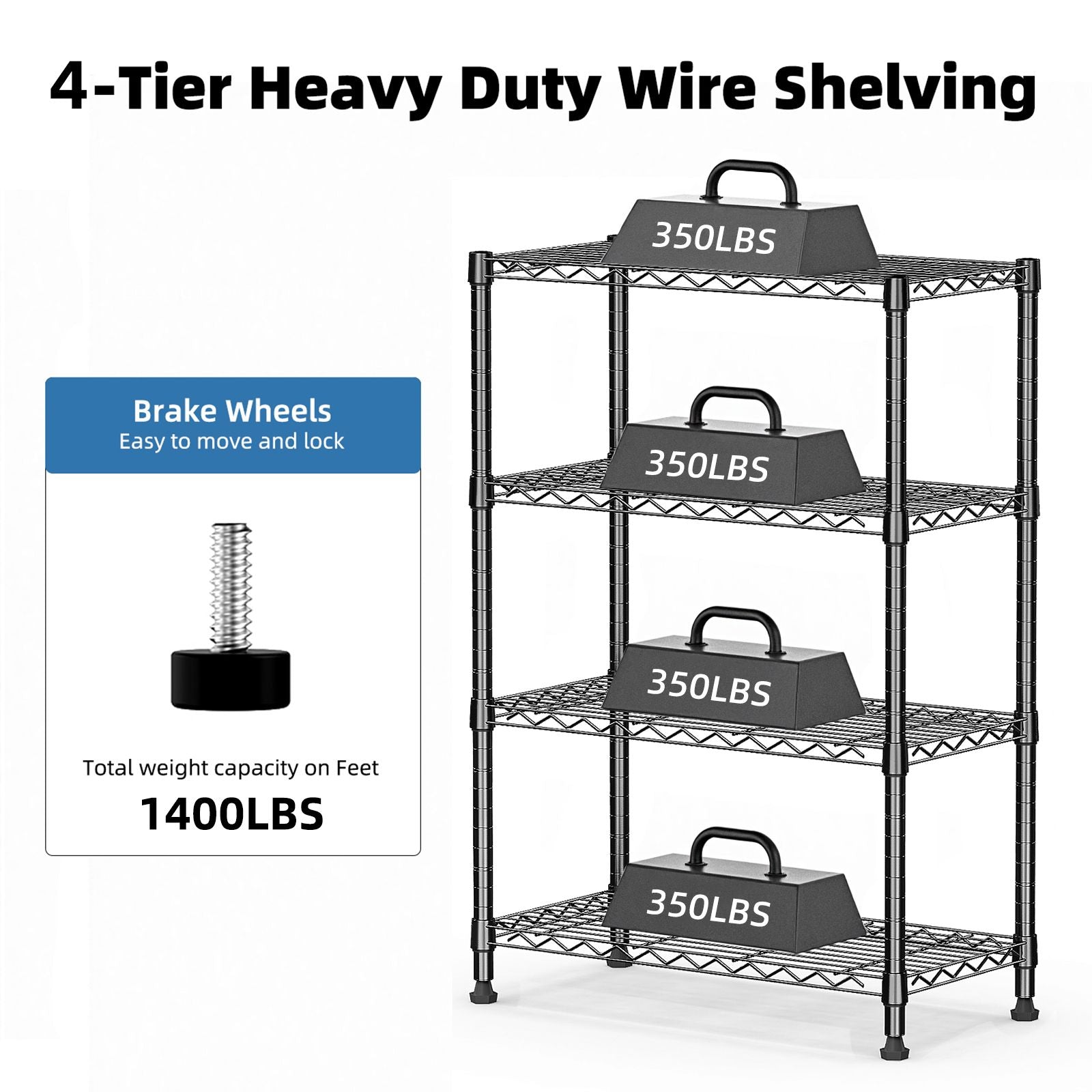 1000 lbs Storage Shelving 4-Tier Utility Shelving Unit Steel Organizer Wire Rack for Home,Kitchen,Office,Chrome (13.7" D x 23.6" W x 53.4" H)