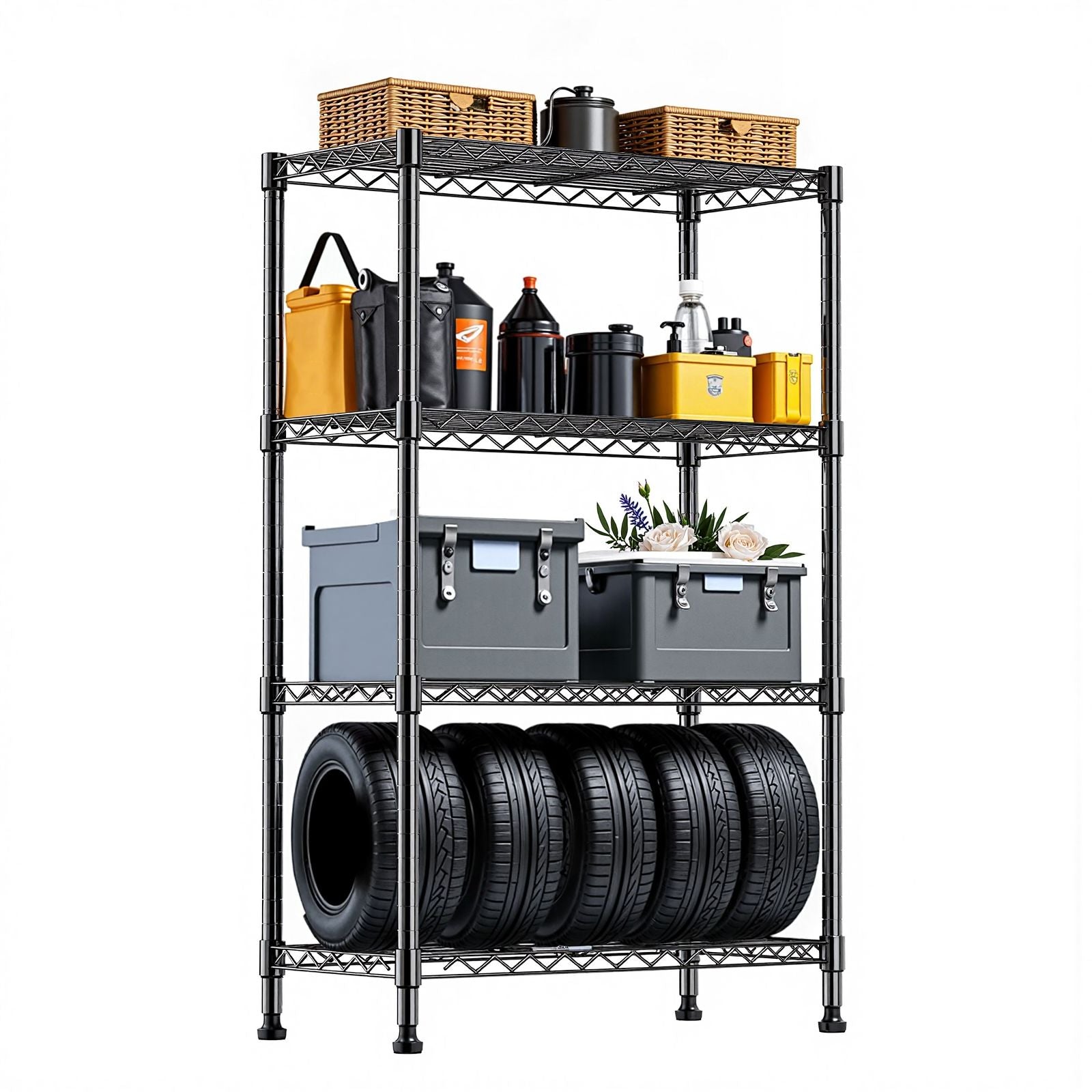 1000 lbs Storage Shelving 4-Tier Utility Shelving Unit Steel Organizer Wire Rack for Home,Kitchen,Office,Chrome (13.7" D x 23.6" W x 53.4" H)