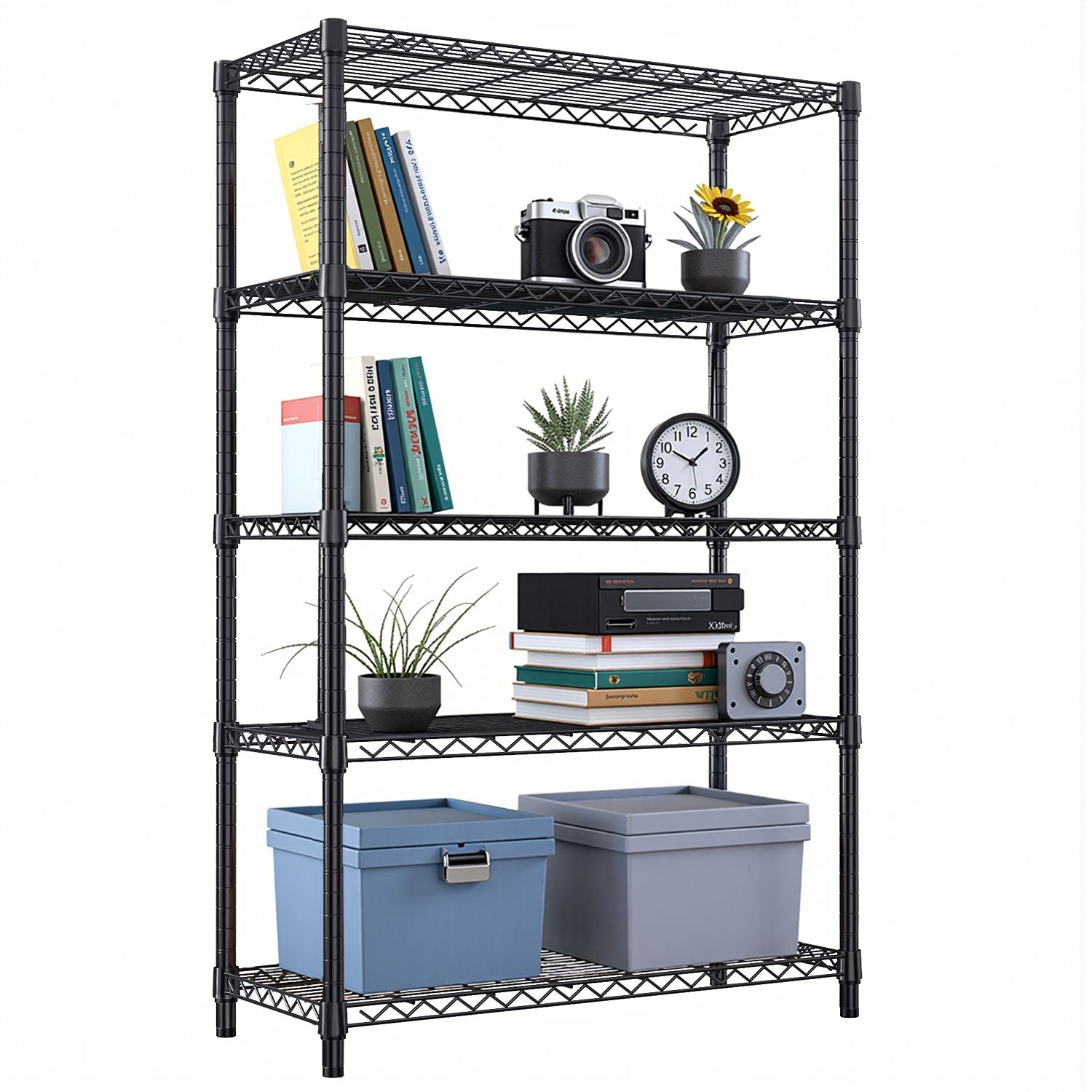 Steel Storage Shelving 5-Tier Utility Shelving Unit Steel Organizer Wire Rack for Home,Kitchen,Office,Garage, 1750 LBS Capacity 17.7" D x 47.2" W x 72.3" H