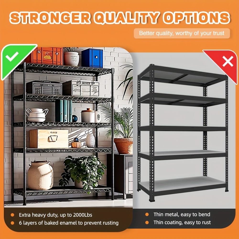 Steel Storage Shelving 5-Tier Utility Shelving Unit Steel Organizer Wire Rack for Home,Kitchen,Office,Garage, 1750 LBS Capacity 17.7" D x 47.2" W x 72.3" H