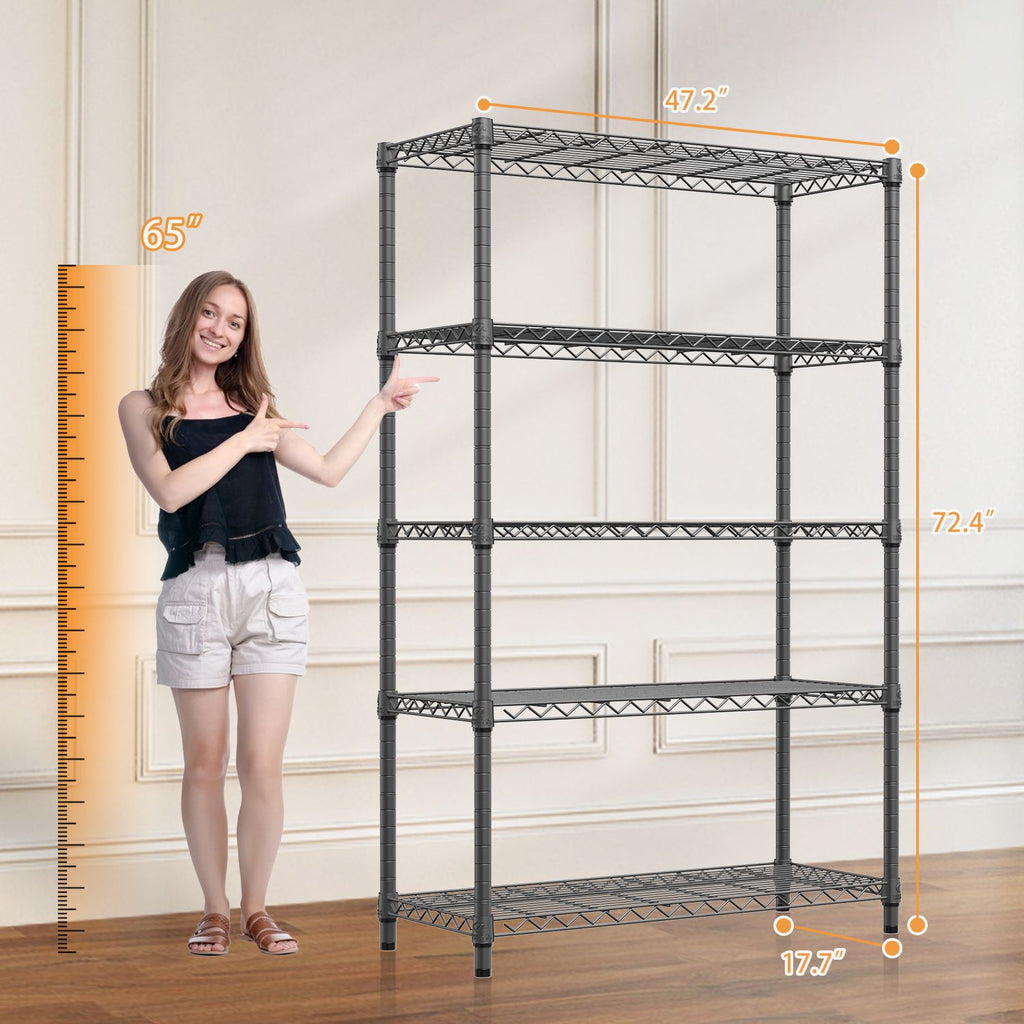 Steel Storage Shelving 5-Tier Utility Shelving Unit Steel Organizer Wire Rack for Home,Kitchen,Office,Garage, 1750 LBS Capacity 17.7" D x 47.2" W x 72.3" H