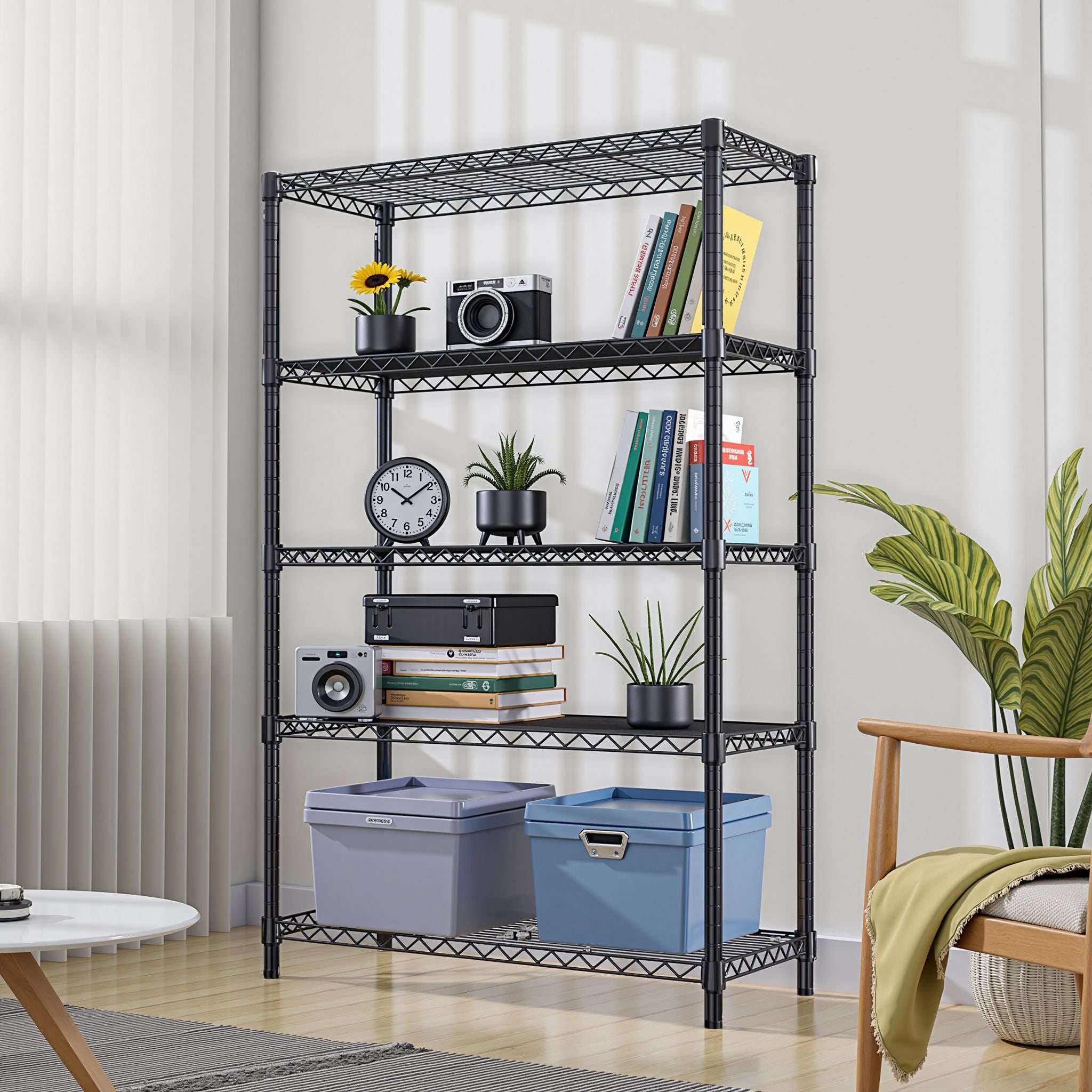 Steel Storage Shelving 5-Tier Utility Shelving Unit Steel Organizer Wire Rack for Home,Kitchen,Office,Garage, 1750 LBS Capacity 17.7" D x 47.2" W x 72.3" H