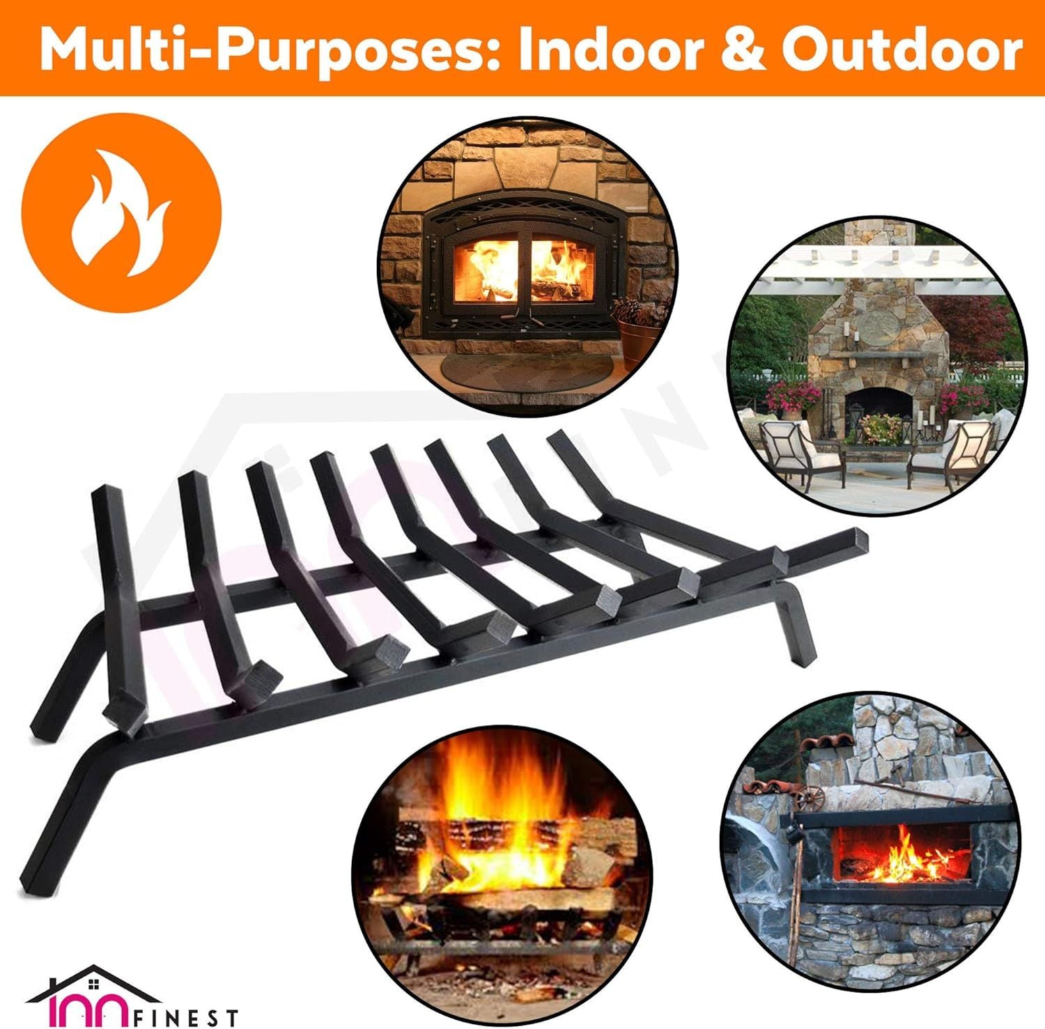 Fireplace Grate,Fireplace Log Holder,Heavy Duty Solid Cast Iron FIrewood Log Burning Rack for Inside The Fireplace Accessories Outood Fire Pit Kindling Fireplace Tools (36 inch)