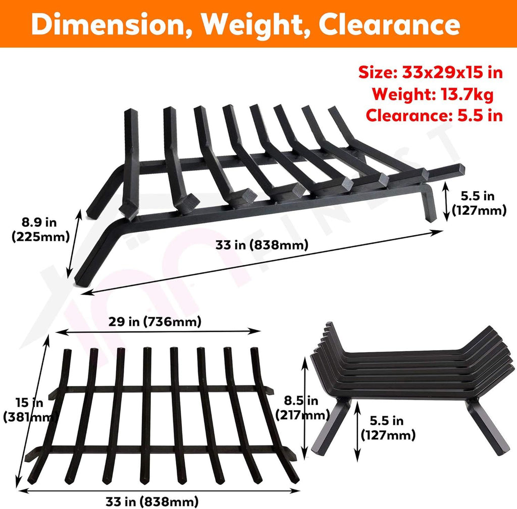 Fireplace Grate,Fireplace Log Holder,Heavy Duty Solid Cast Iron FIrewood Log Burning Rack for Inside The Fireplace Accessories Outood Fire Pit Kindling Fireplace Tools (36 inch)