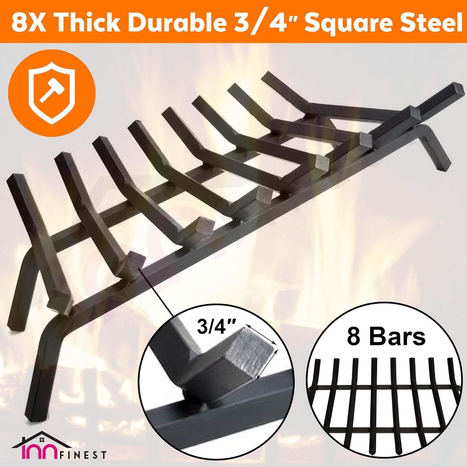 Fireplace Grate,Fireplace Log Holder,Heavy Duty Solid Cast Iron FIrewood Log Burning Rack for Inside The Fireplace Accessories Outood Fire Pit Kindling Fireplace Tools (36 inch)