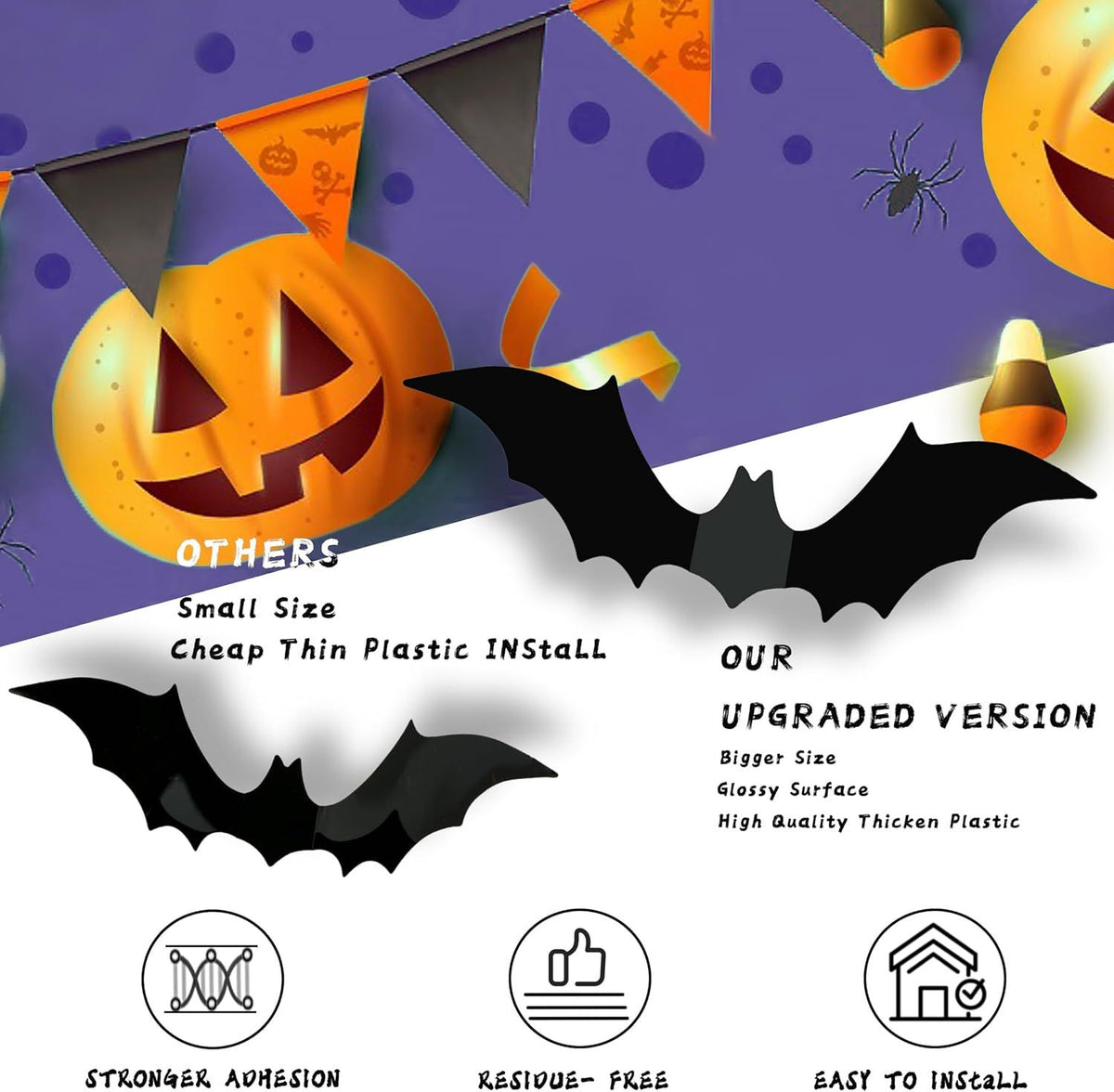Halloween Party Supplies & Decorations 140Pcs Realistic PVC 3D Black Scary Bat Wall Stickers for Creepy Home & Indoor Decor