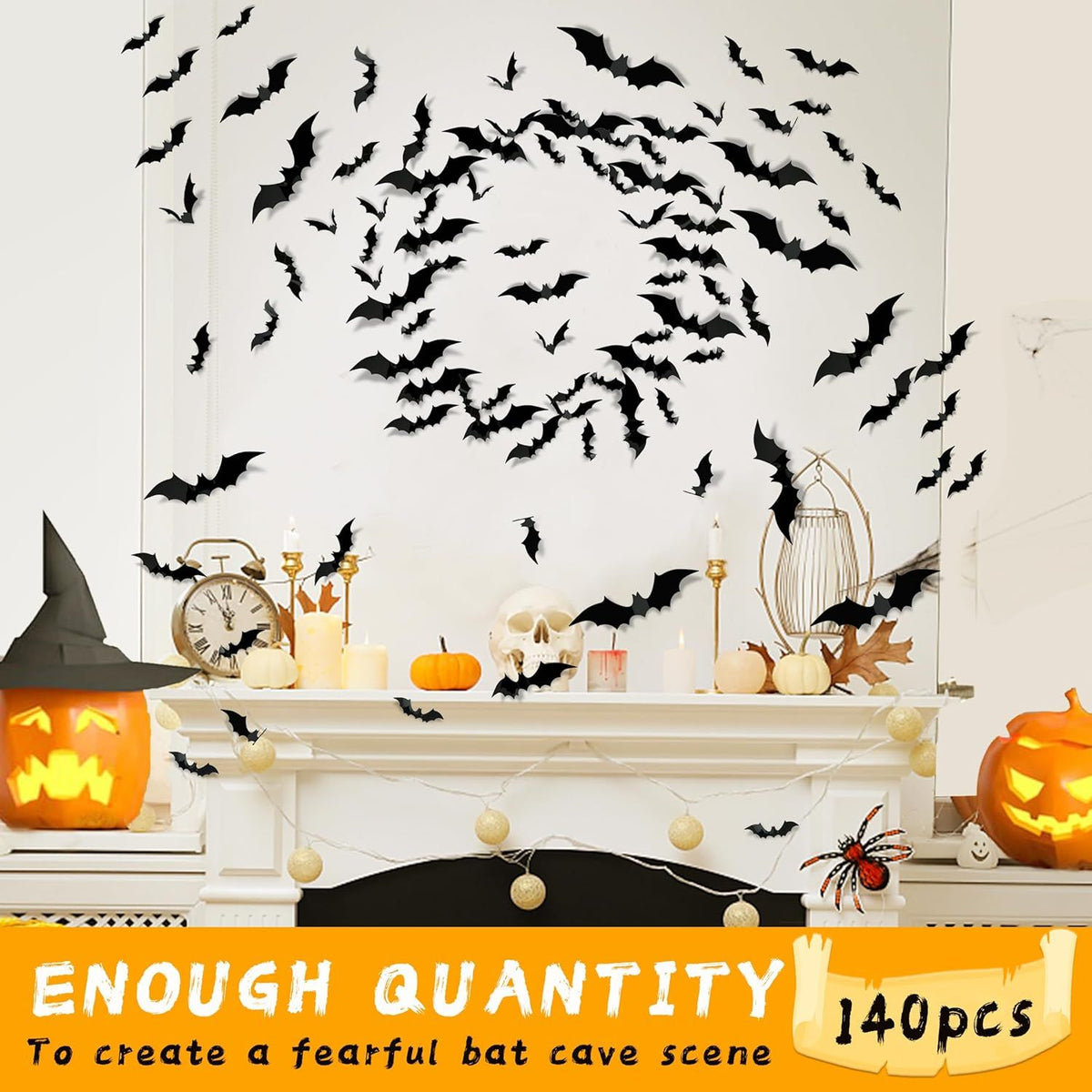 Halloween Party Supplies & Decorations 140Pcs Realistic PVC 3D Black Scary Bat Wall Stickers for Creepy Home & Indoor Decor