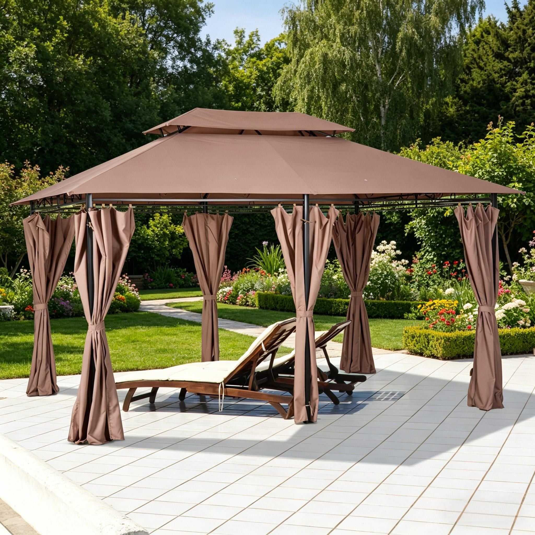 10' X 13' Outdoor Patio Gazebo with Curtains Vented Roof Steel Frame Garden Lawn Backyard Canopy Shelter for Deck