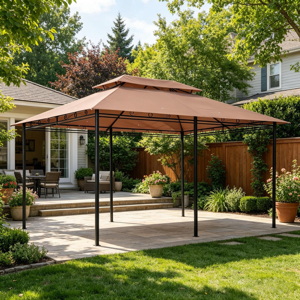 10' X 13' Outdoor Patio Gazebo with Curtains Vented Roof Steel Frame Garden Lawn Backyard Canopy Shelter for Deck