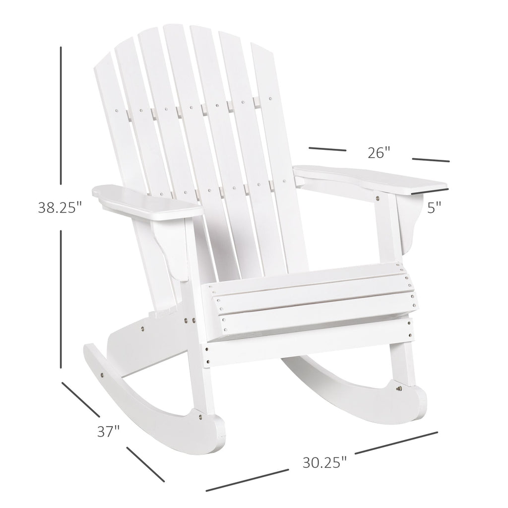 White Wooden  Rocking Chair Outdoor Lounge Fire Pit Seating Slatted Design Fanned Back for Garden Patio Comfort