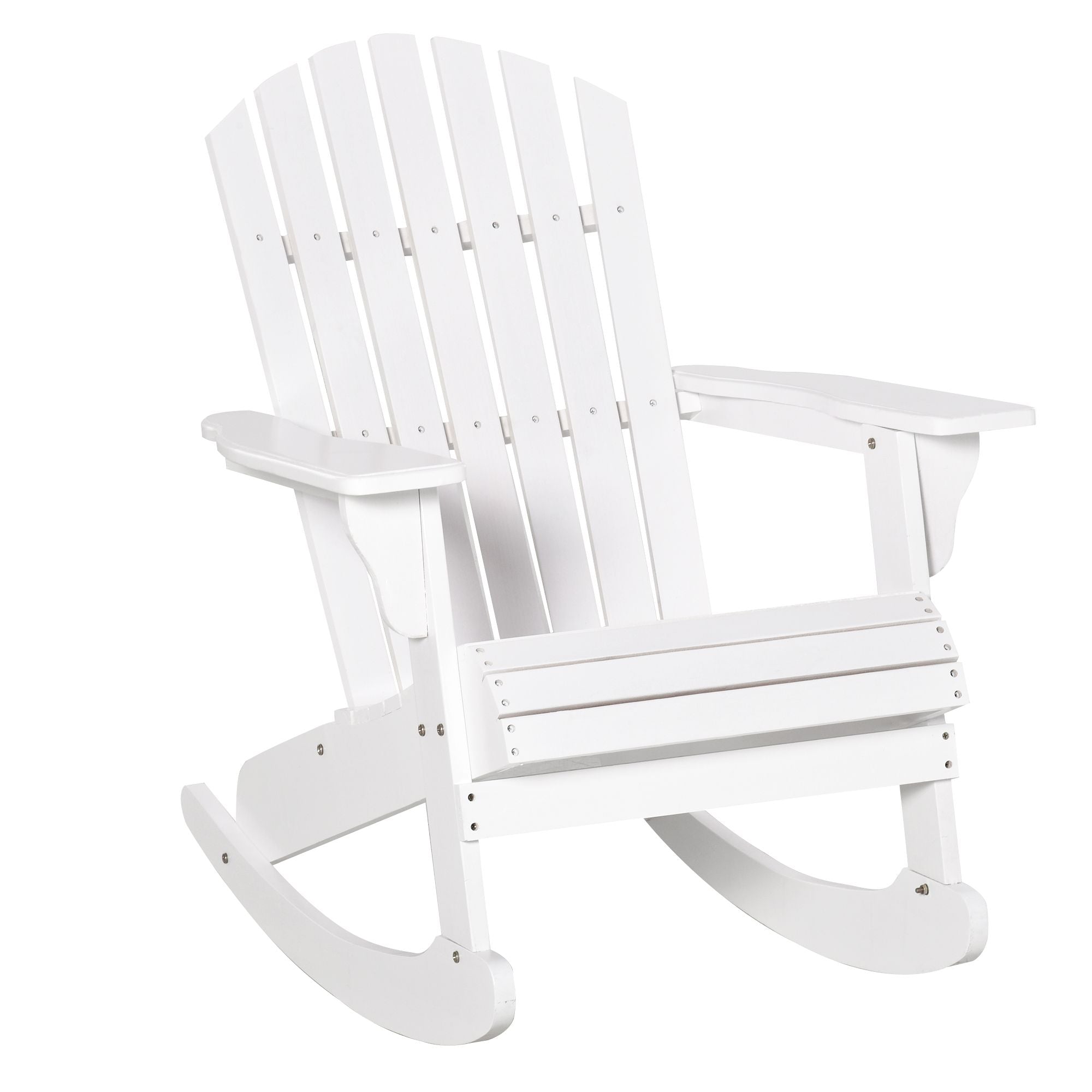 White Wooden  Rocking Chair Outdoor Lounge Fire Pit Seating Slatted Design Fanned Back for Garden Patio Comfort