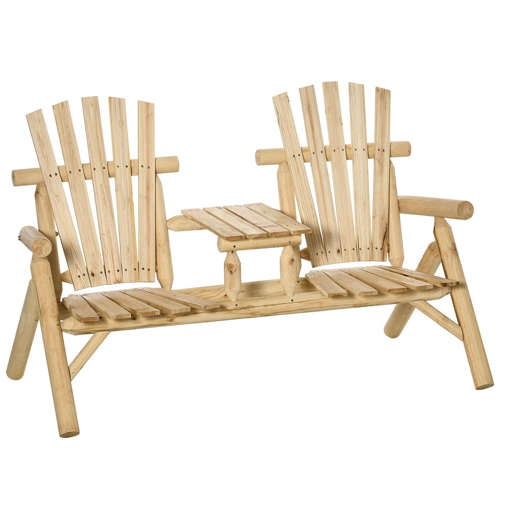 Natural 2-Seat Wooden Patio Bench with Table Outdoor Fire Pit Chair for Porch Backyard Deck Comfortable Seating Arrangement