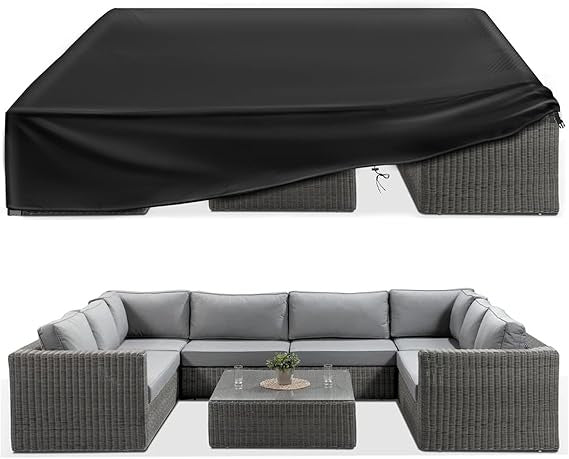 ESSORT Extra Large Patio Furniture Cover,  Heavy Duty Waterproof Outdoor Table Cover, All Weather Protection from Rain, Snow, UV, for 10-12 Seat Rectangular Set