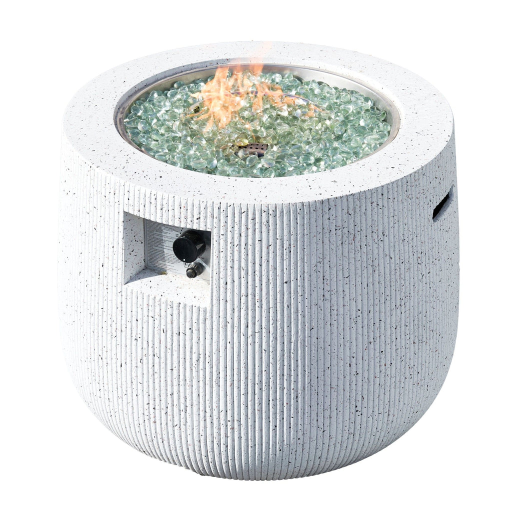 Direct Wicker 31" Outdoor Round Magnesium Oxide Gas Fire Pit Table with Lid & Rain Cover,White