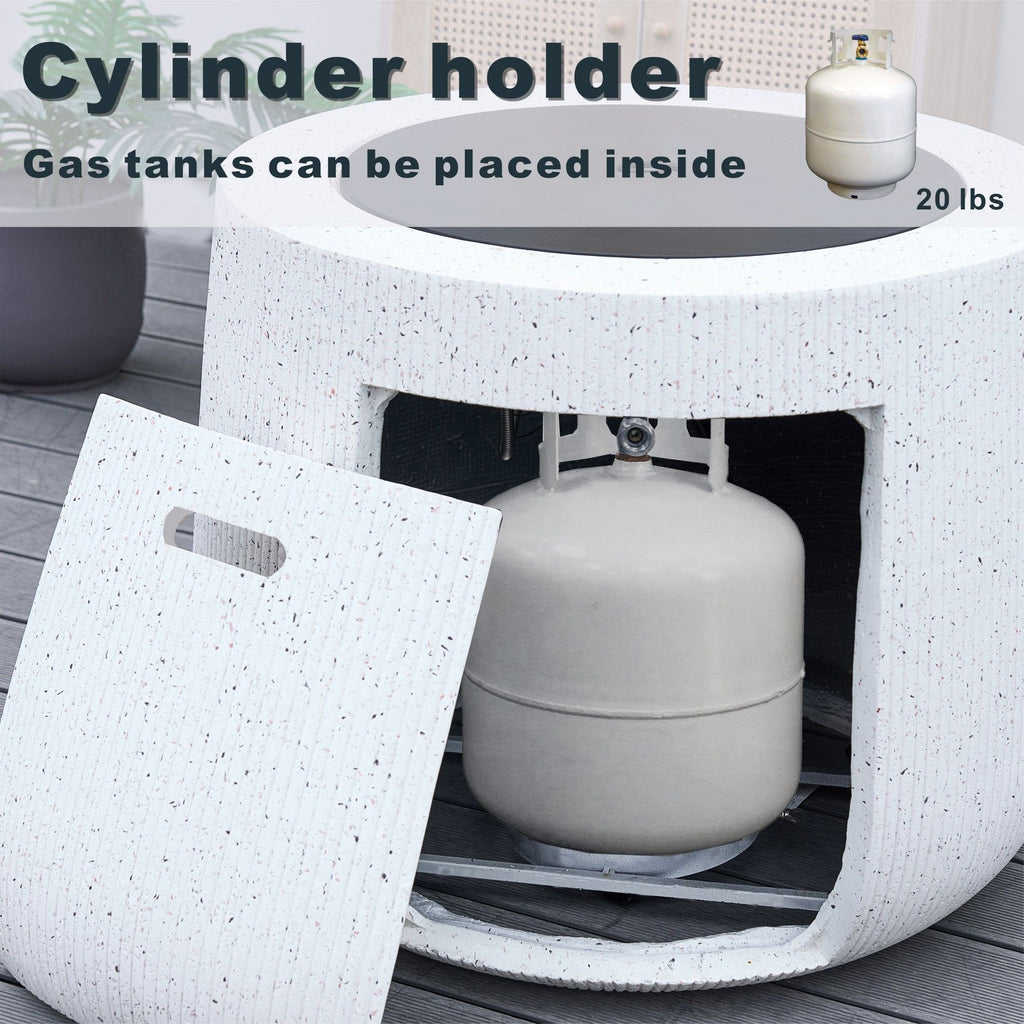 Direct Wicker 31" Outdoor Round Magnesium Oxide Gas Fire Pit Table with Lid & Rain Cover,White