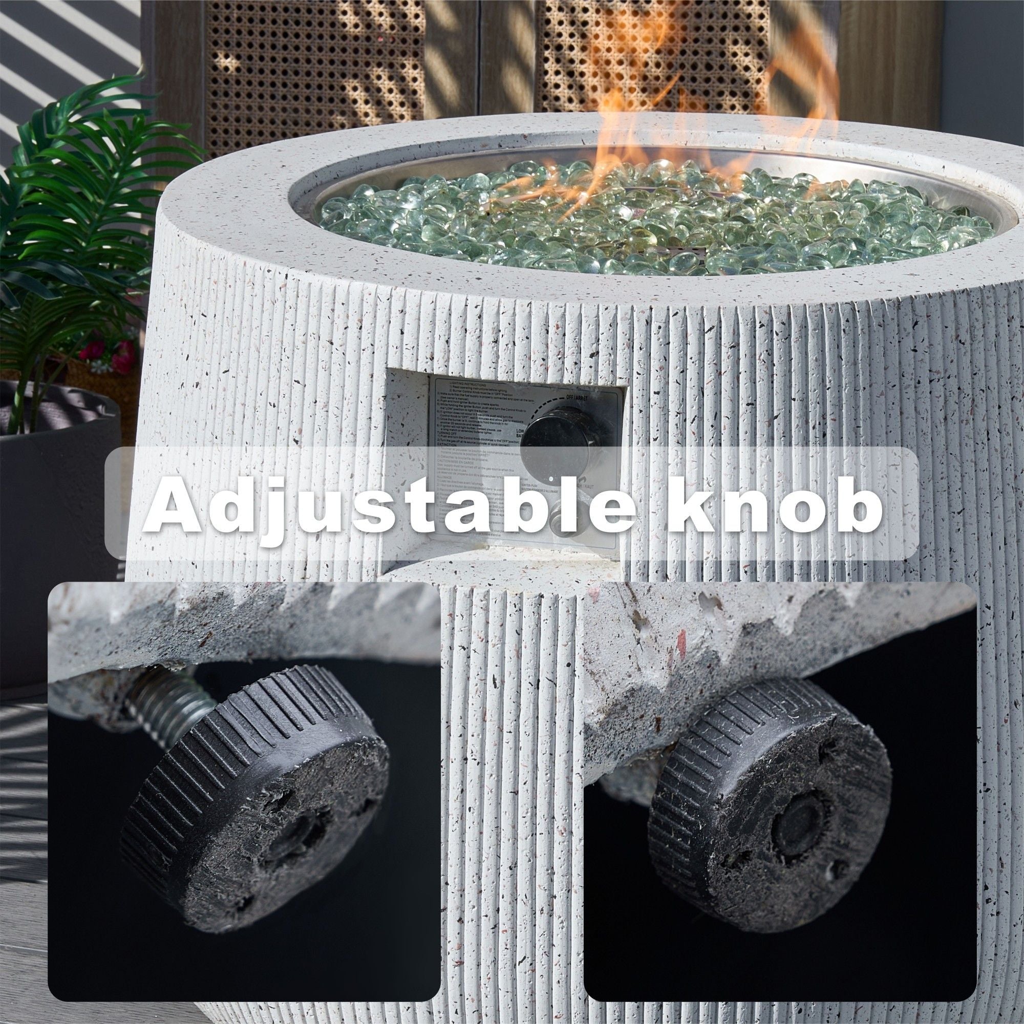 Direct Wicker 31" Outdoor Round Magnesium Oxide Gas Fire Pit Table with Lid & Rain Cover,White