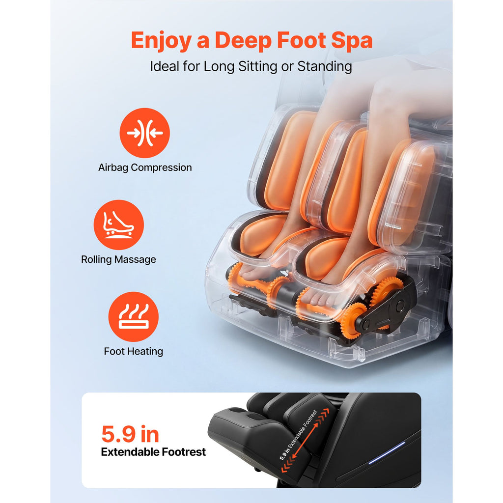 Massage Chair, 3D Zero-Gravity Full Body Massage Chair with Extendable Footrest, Automatic Modes, Airbags, Waist & Leg Heating, Bluetooth Speaker, Touchscreen Control, for Home and Office Use