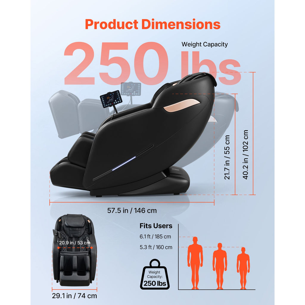 Massage Chair, 3D Zero-Gravity Full Body Massage Chair with Extendable Footrest, Automatic Modes, Airbags, Waist & Leg Heating, Bluetooth Speaker, Touchscreen Control, for Home and Office Use