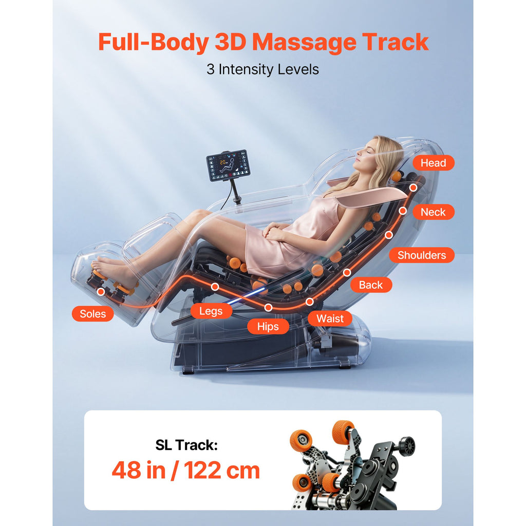 Massage Chair, 3D Zero-Gravity Full Body Massage Chair with Extendable Footrest, Automatic Modes, Airbags, Waist & Leg Heating, Bluetooth Speaker, Touchscreen Control, for Home and Office Use